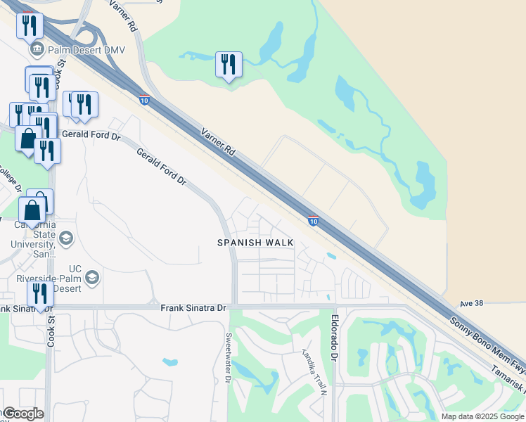 map of restaurants, bars, coffee shops, grocery stores, and more near 118 Paseo Bravo in Palm Desert