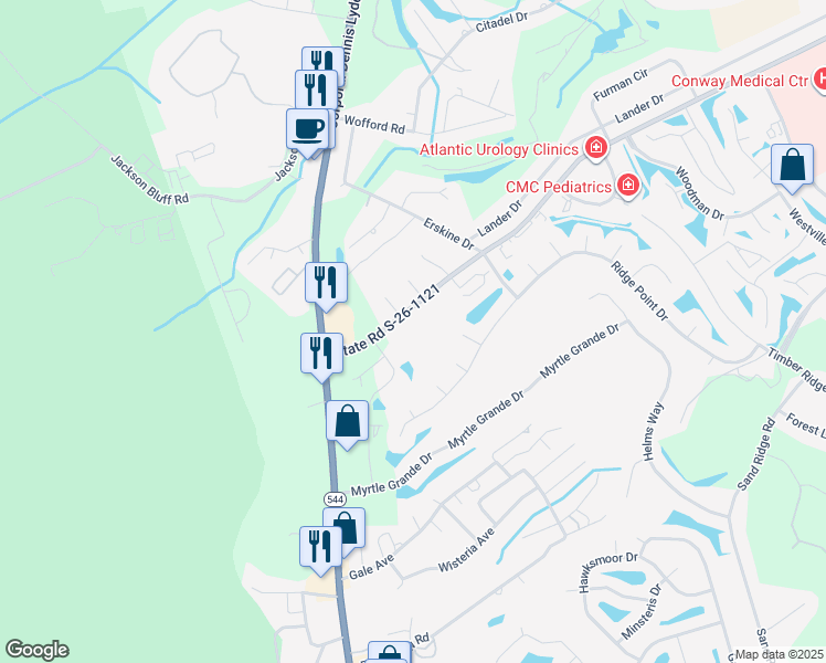 map of restaurants, bars, coffee shops, grocery stores, and more near 872 Singleton Ridge Road in Conway