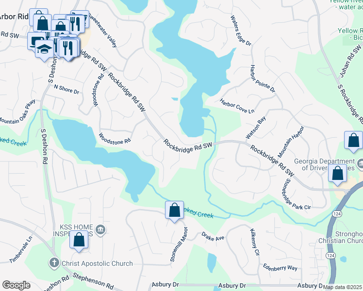 map of restaurants, bars, coffee shops, grocery stores, and more near 7257 Glen Cove Lane in Stone Mountain