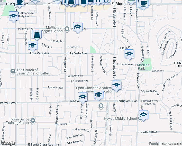 map of restaurants, bars, coffee shops, grocery stores, and more near 18222 Larkstone Drive in Santa Ana
