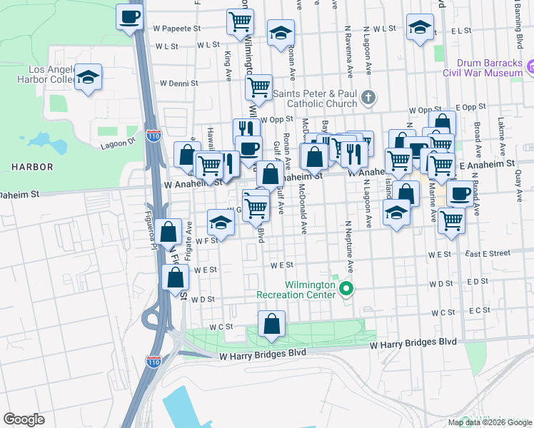 map of restaurants, bars, coffee shops, grocery stores, and more near 642 North Wilmington Boulevard in Wilmington