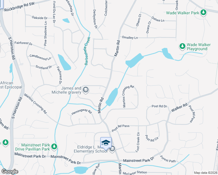 map of restaurants, bars, coffee shops, grocery stores, and more near 696 Martin Road in Stone Mountain