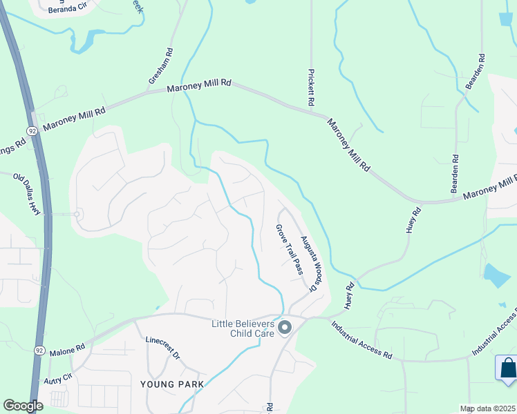 map of restaurants, bars, coffee shops, grocery stores, and more near 7237 Brittany Way in Douglasville