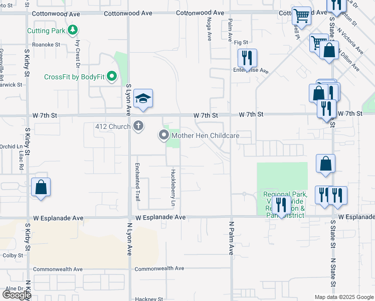 map of restaurants, bars, coffee shops, grocery stores, and more near 1260 Corte Del Sol in San Jacinto