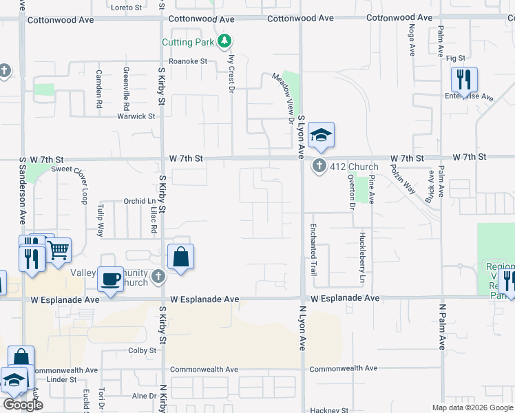 map of restaurants, bars, coffee shops, grocery stores, and more near 1624 Westfork Way in San Jacinto