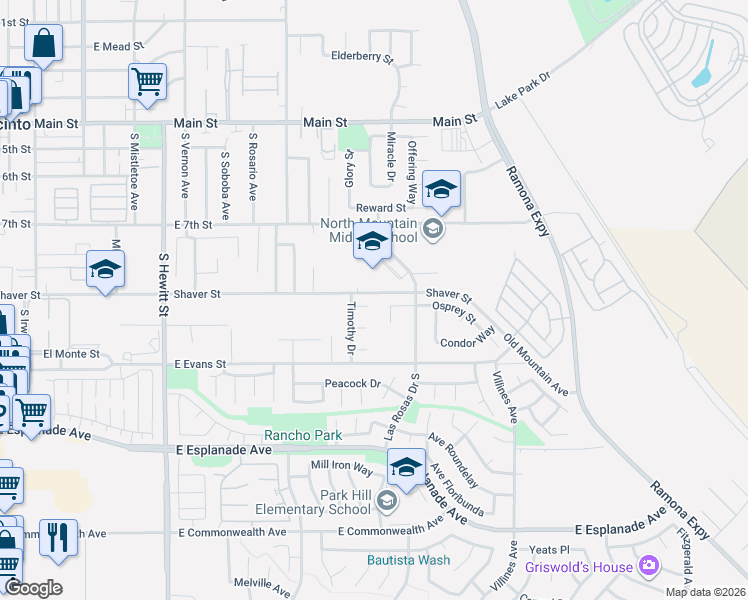 map of restaurants, bars, coffee shops, grocery stores, and more near 1049 Jude Court in San Jacinto