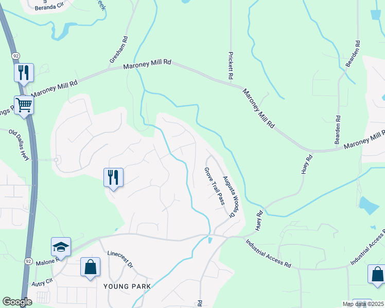 map of restaurants, bars, coffee shops, grocery stores, and more near 7237 Brittany Way in Douglasville
