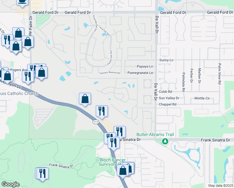 map of restaurants, bars, coffee shops, grocery stores, and more near 513 Cerritos Way in Cathedral City