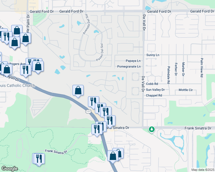 map of restaurants, bars, coffee shops, grocery stores, and more near 474 Calle Madrigal in Cathedral City