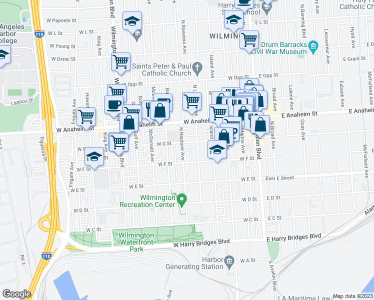 map of restaurants, bars, coffee shops, grocery stores, and more near 628 North Neptune Avenue in Los Angeles
