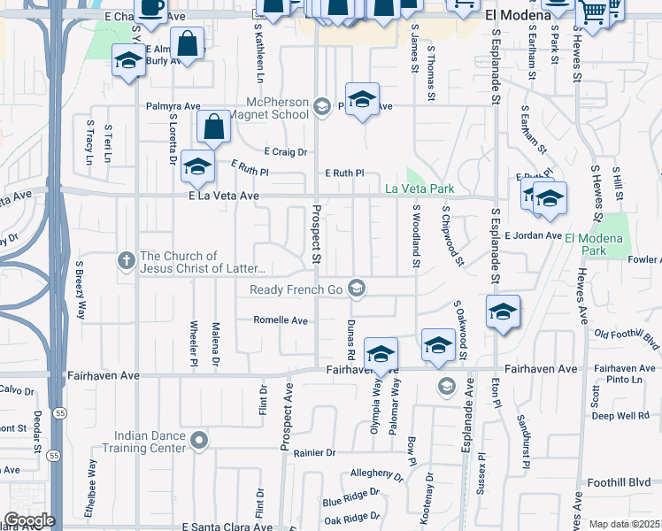 map of restaurants, bars, coffee shops, grocery stores, and more near 18042 Larkstone Drive in Santa Ana
