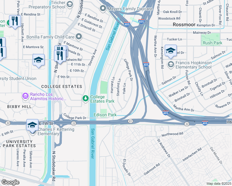 map of restaurants, bars, coffee shops, grocery stores, and more near 149 Stanford Lane in Seal Beach