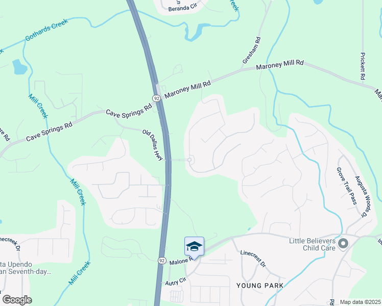 map of restaurants, bars, coffee shops, grocery stores, and more near 6602 Bluffview Drive in Douglasville