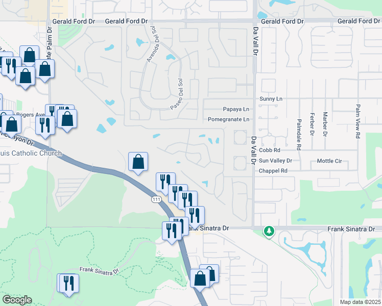 map of restaurants, bars, coffee shops, grocery stores, and more near 513 Cerritos Way in Cathedral City