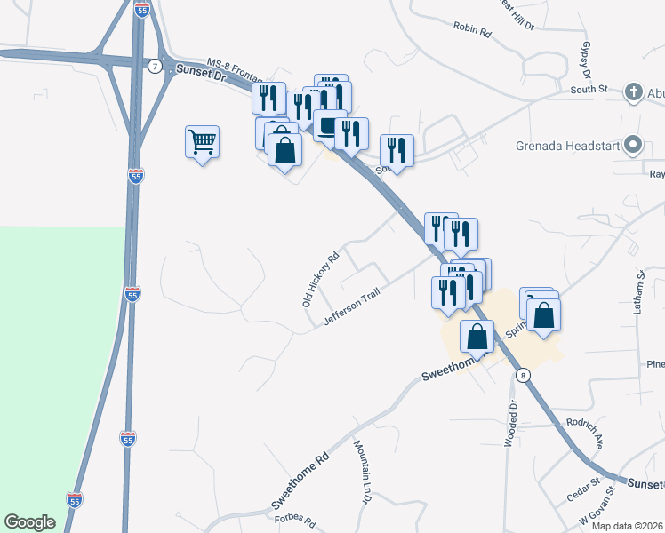 map of restaurants, bars, coffee shops, grocery stores, and more near 200-298 Haley Dr in Grenada
