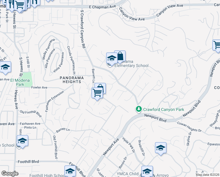 map of restaurants, bars, coffee shops, grocery stores, and more near 12685 Hinton Way in Santa Ana