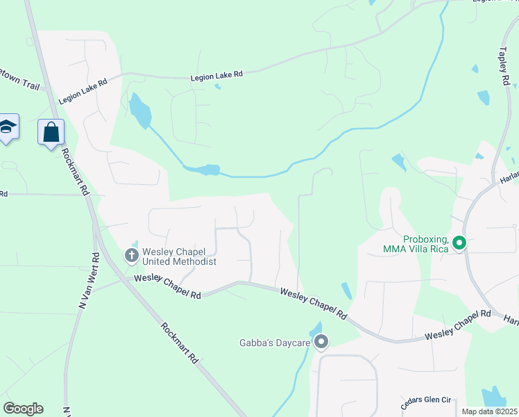 map of restaurants, bars, coffee shops, grocery stores, and more near 127 Danielle Court in Villa Rica