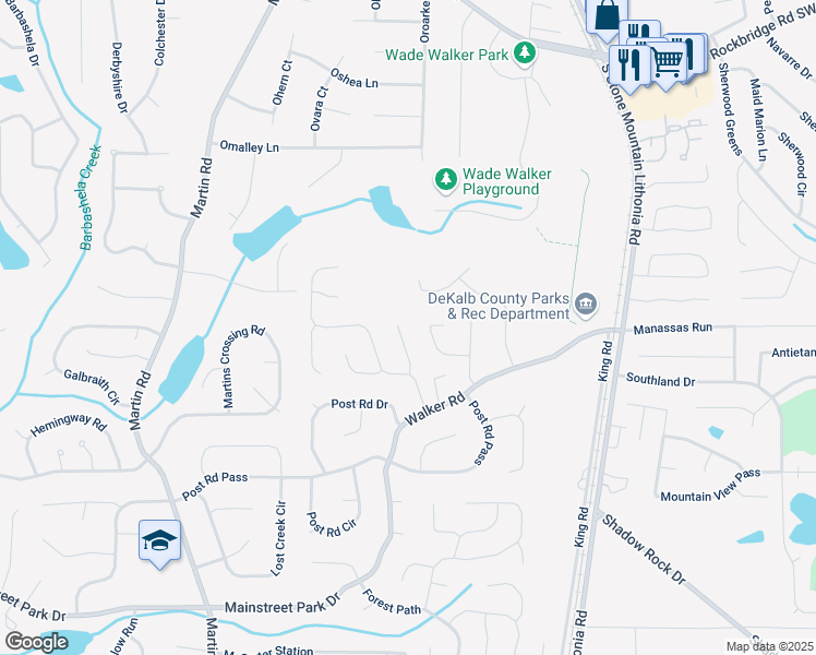 map of restaurants, bars, coffee shops, grocery stores, and more near 639 Royal Abbey Drive in Stone Mountain