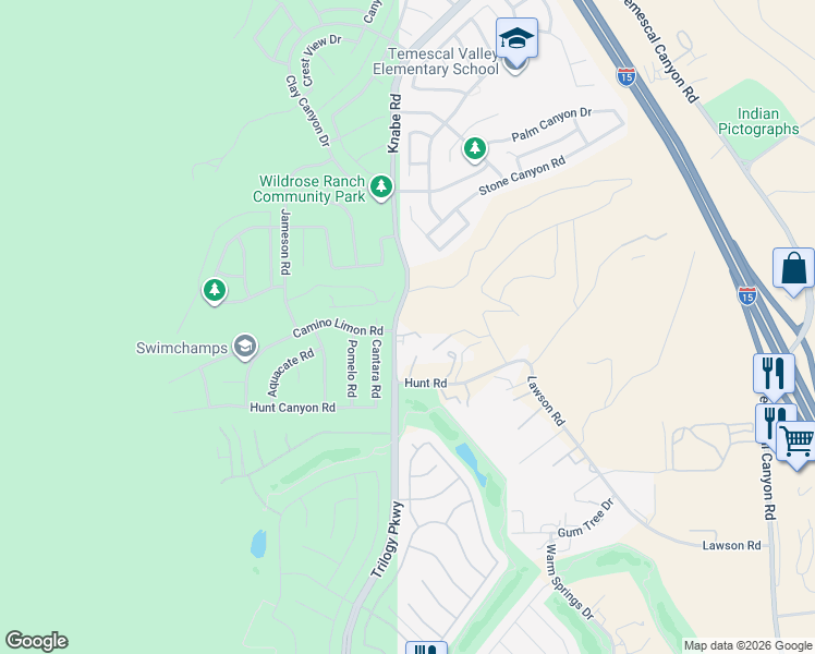 map of restaurants, bars, coffee shops, grocery stores, and more near 23504 Cantara Road in Corona