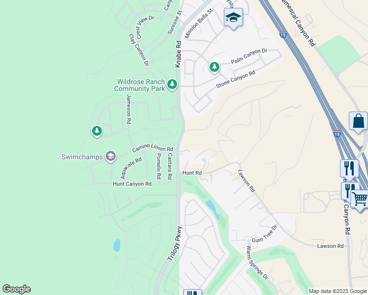 map of restaurants, bars, coffee shops, grocery stores, and more near Knabe Road in Corona