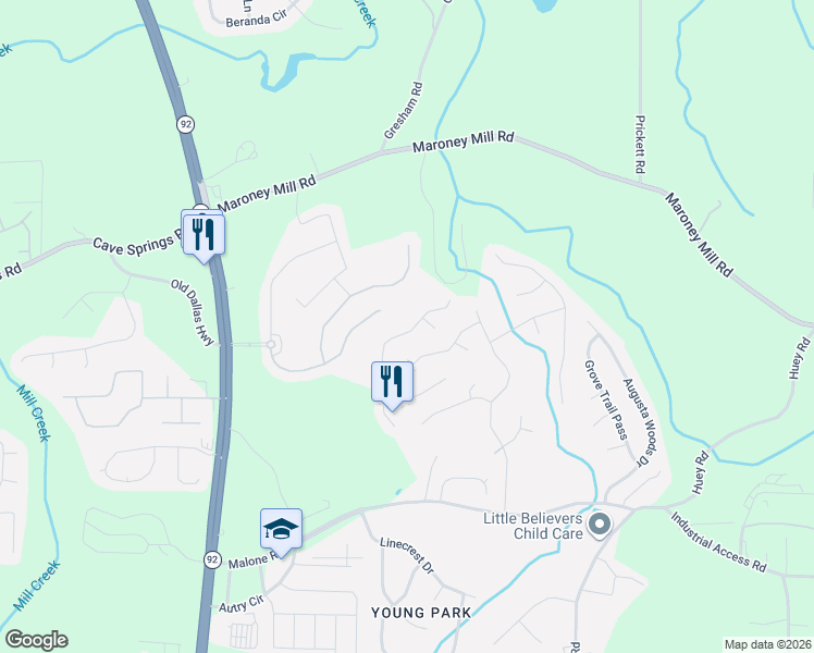 map of restaurants, bars, coffee shops, grocery stores, and more near 7295 Essex Drive in Douglasville
