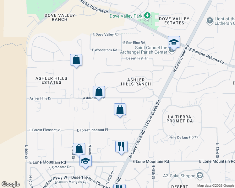 map of restaurants, bars, coffee shops, grocery stores, and more near 4547 East Sierra Sunset Trail in Cave Creek