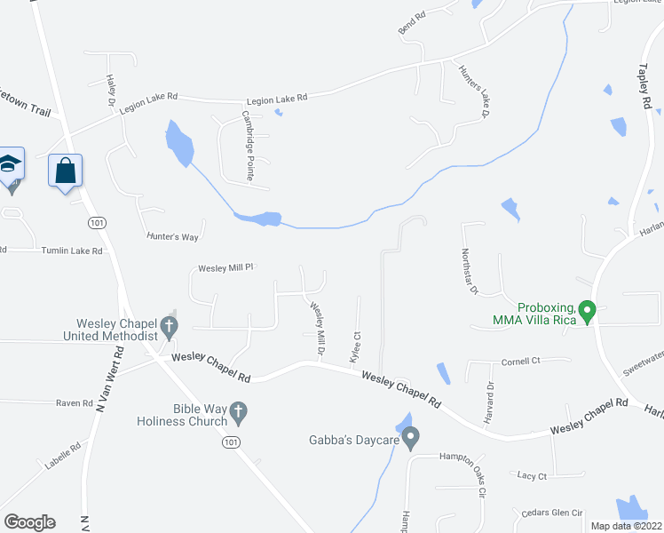 map of restaurants, bars, coffee shops, grocery stores, and more near 127 Danielle Court in Villa Rica