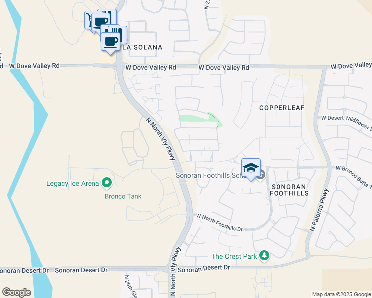 map of restaurants, bars, coffee shops, grocery stores, and more near 2418 West Sleepy Ranch Road in Phoenix