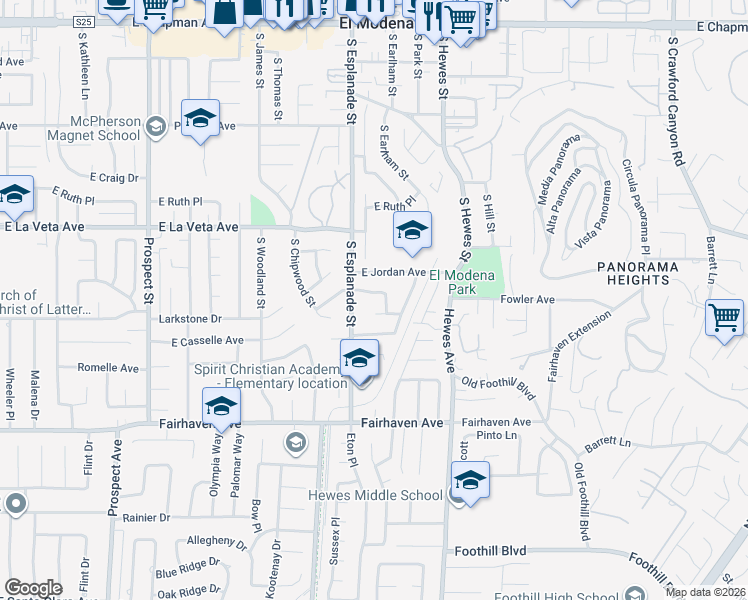 map of restaurants, bars, coffee shops, grocery stores, and more near 4201 East Greenwood Avenue in Orange