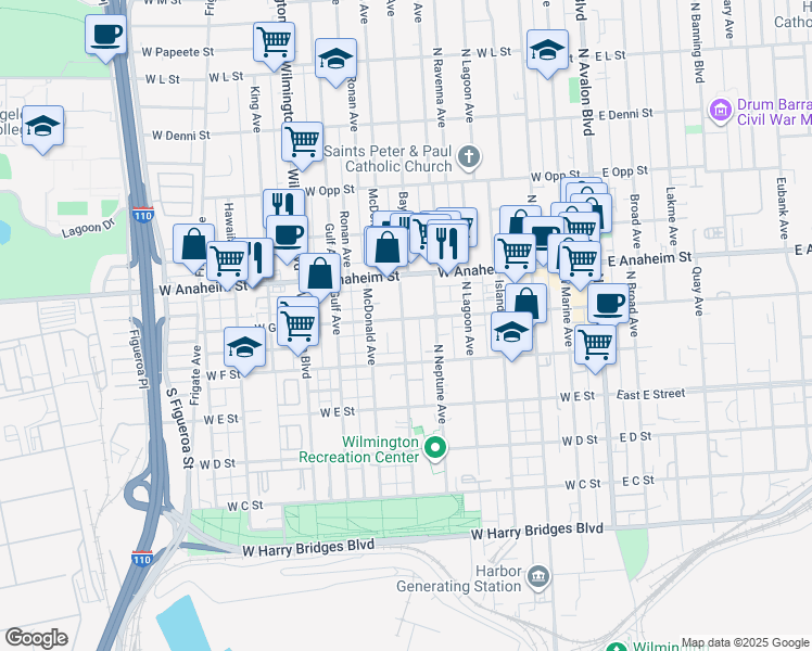 map of restaurants, bars, coffee shops, grocery stores, and more near 707 Bay View Avenue in Los Angeles