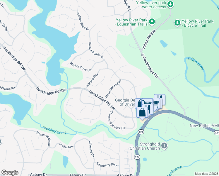 map of restaurants, bars, coffee shops, grocery stores, and more near 615 Mountain Harbor in Stone Mountain