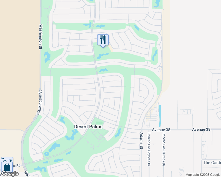 map of restaurants, bars, coffee shops, grocery stores, and more near 78577 Waterfall Drive in Palm Desert