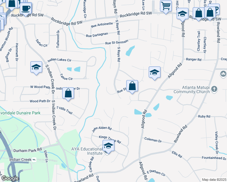 map of restaurants, bars, coffee shops, grocery stores, and more near 4166 Rue Saint Michel in Stone Mountain