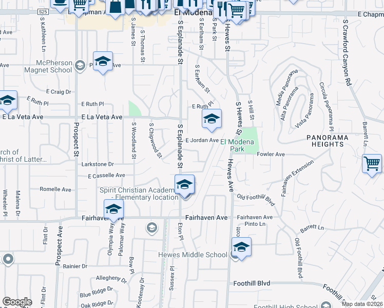 map of restaurants, bars, coffee shops, grocery stores, and more near 4201 East Greenwood Avenue in Orange
