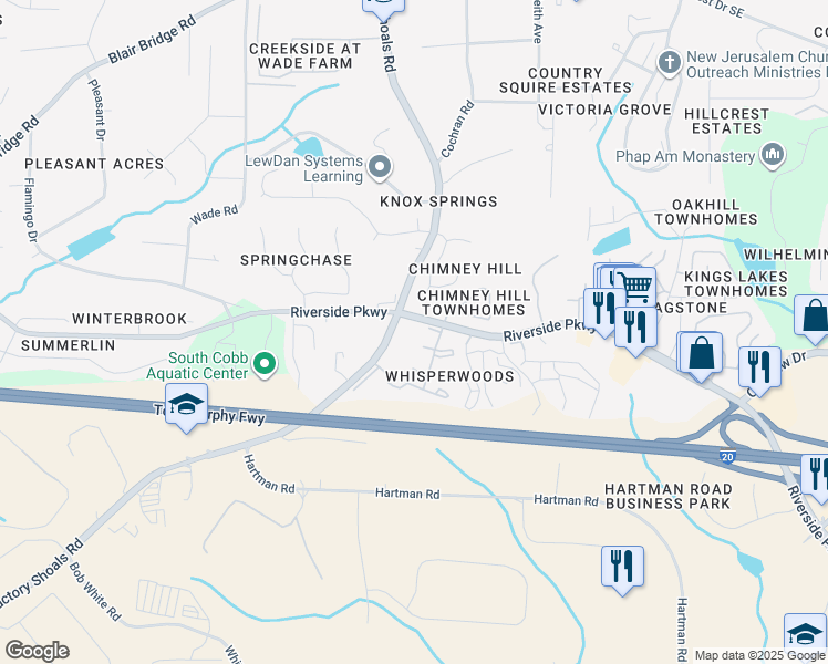 map of restaurants, bars, coffee shops, grocery stores, and more near in Austell