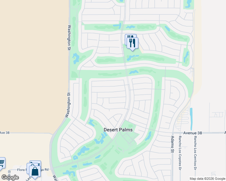 map of restaurants, bars, coffee shops, grocery stores, and more near 78368 Desert Willow Drive in Palm Desert