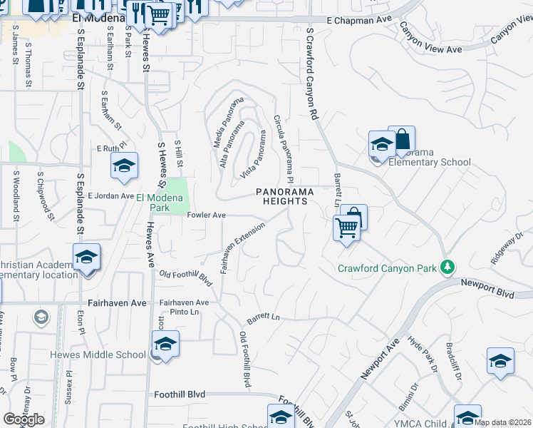 map of restaurants, bars, coffee shops, grocery stores, and more near 19151 Fowler Avenue in Santa Ana