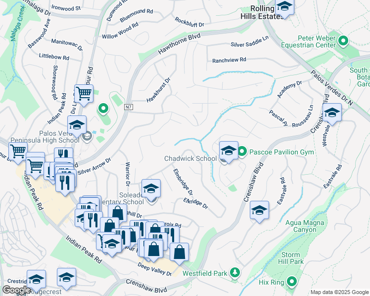 map of restaurants, bars, coffee shops, grocery stores, and more near 4829 Browndeer Lane in Rancho Palos Verdes