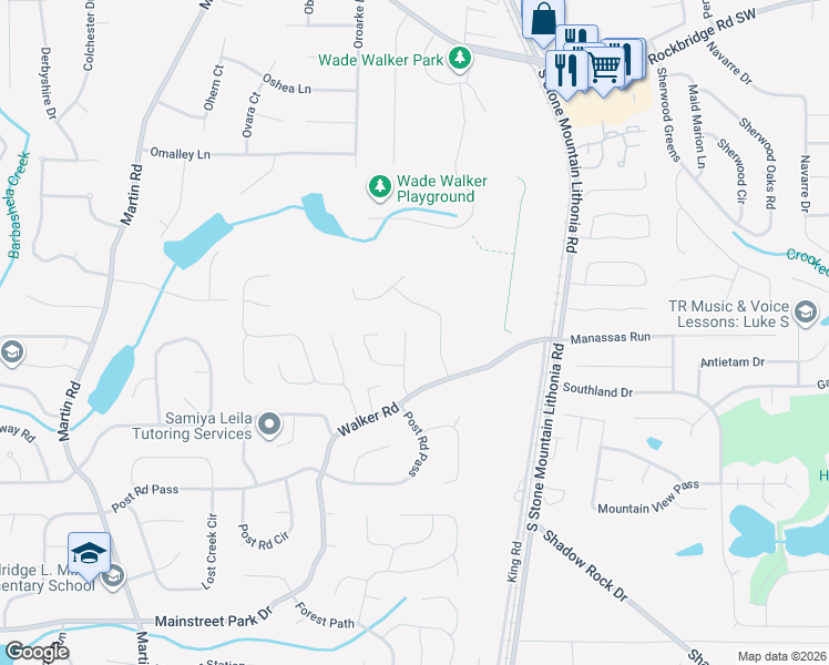 map of restaurants, bars, coffee shops, grocery stores, and more near 616 Granite Trce in Stone Mountain