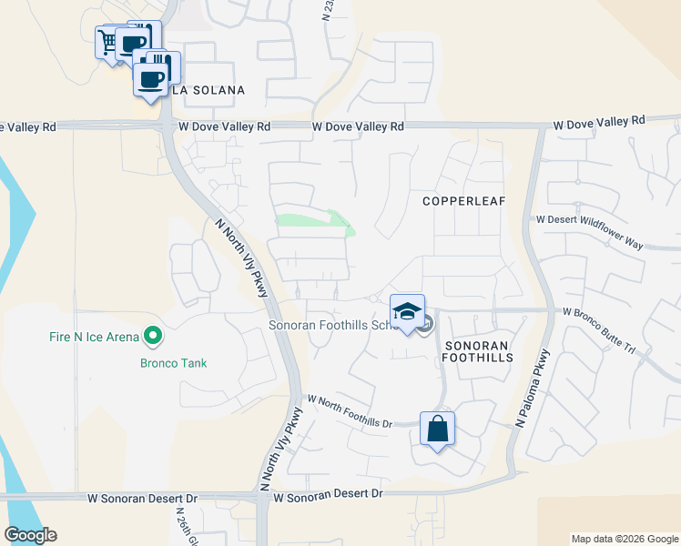 map of restaurants, bars, coffee shops, grocery stores, and more near 32413 North 23rd Avenue in Phoenix