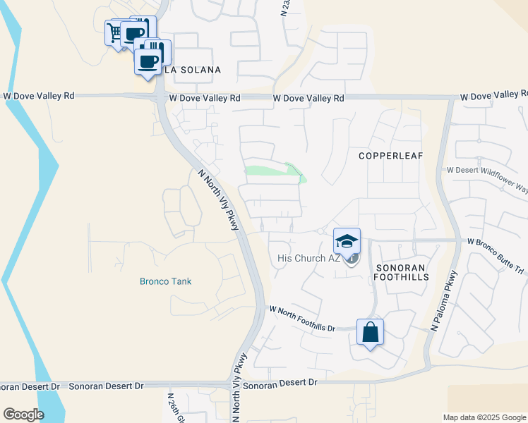 map of restaurants, bars, coffee shops, grocery stores, and more near 2415 West Dusty Wren Drive in Phoenix