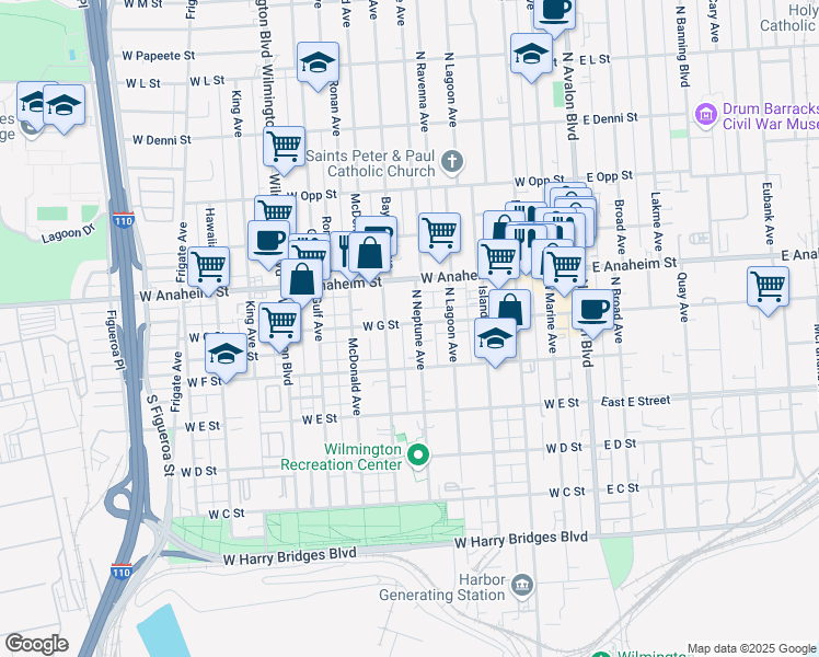map of restaurants, bars, coffee shops, grocery stores, and more near 710 North Neptune Avenue in Los Angeles