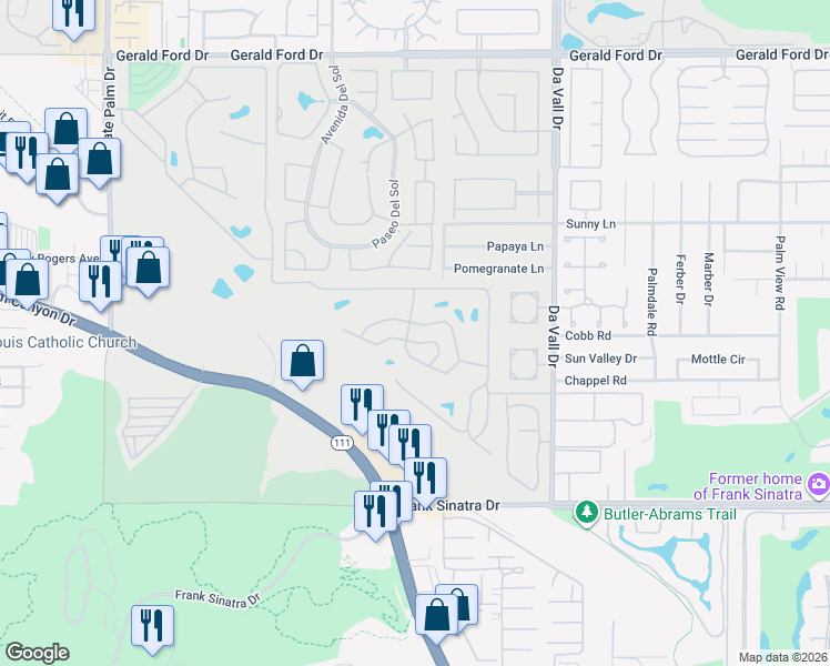 map of restaurants, bars, coffee shops, grocery stores, and more near 482 Calle Madrigal in Cathedral City