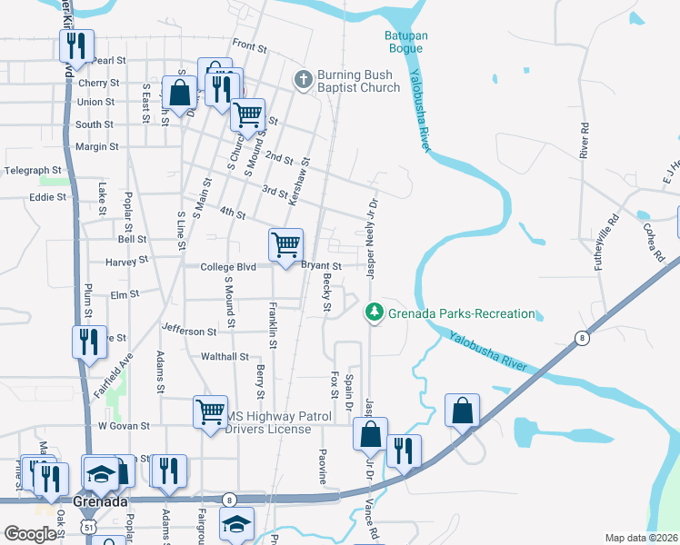 map of restaurants, bars, coffee shops, grocery stores, and more near 600-764 Bryant Street in Grenada