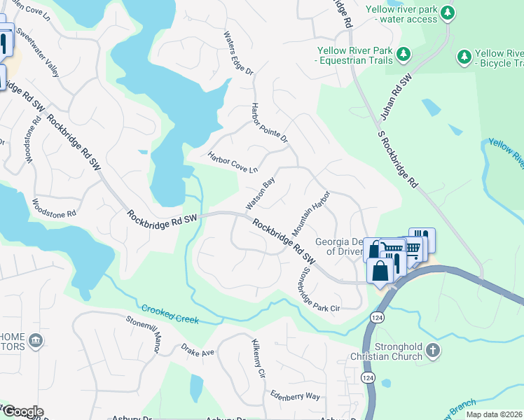 map of restaurants, bars, coffee shops, grocery stores, and more near 7441 Crescent Bend Cove in Stone Mountain