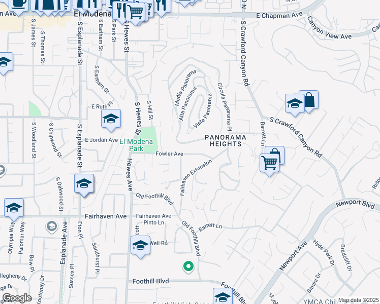 map of restaurants, bars, coffee shops, grocery stores, and more near 19031 Fowler Avenue in Santa Ana