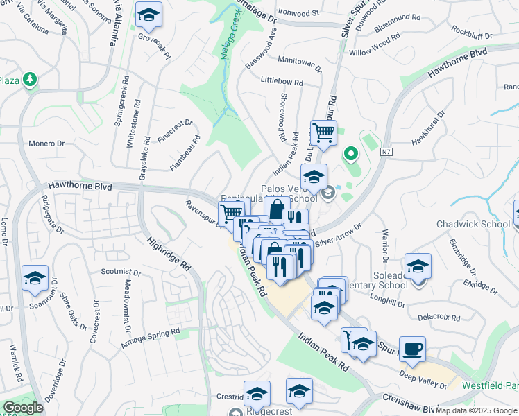 map of restaurants, bars, coffee shops, grocery stores, and more near 27132 Indian Peak Road in Rancho Palos Verdes
