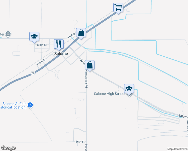 map of restaurants, bars, coffee shops, grocery stores, and more near 67191 Salome Road in Salome