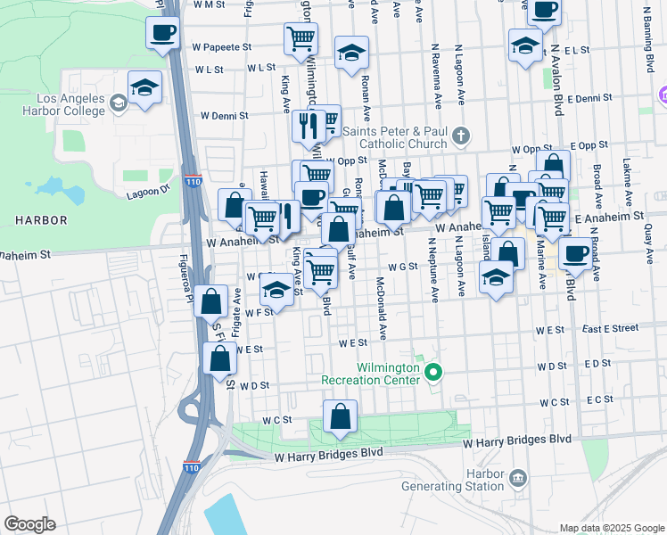 map of restaurants, bars, coffee shops, grocery stores, and more near in Los Angeles County