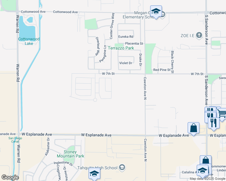 map of restaurants, bars, coffee shops, grocery stores, and more near Desiree Drive in San Jacinto